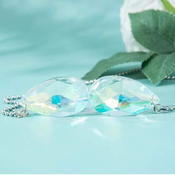 NWT 2 PCS Crystal AB Coating Ceiling Fan Pull Chain Extender Prisms Drop - Picture 4 of 7